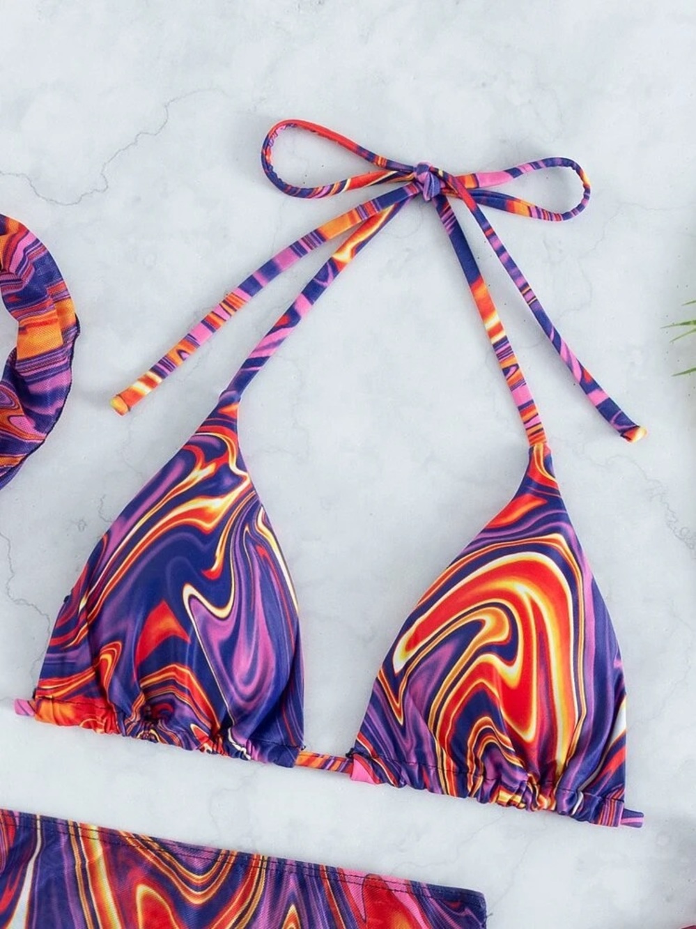 🎁Vibrant Swirl Triangle Bikini Top - Purple & Orange
